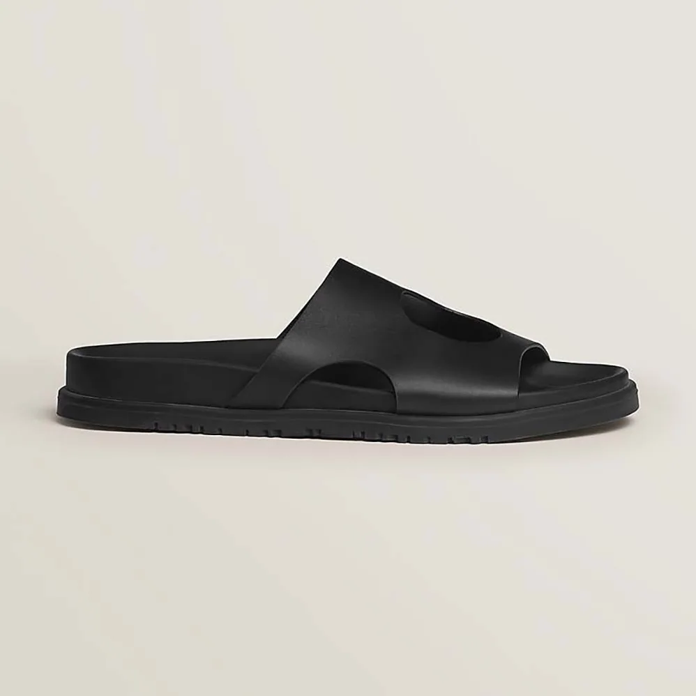 Hermes Edith Sandal in Calfskin with Perforated Upper for Women in Black