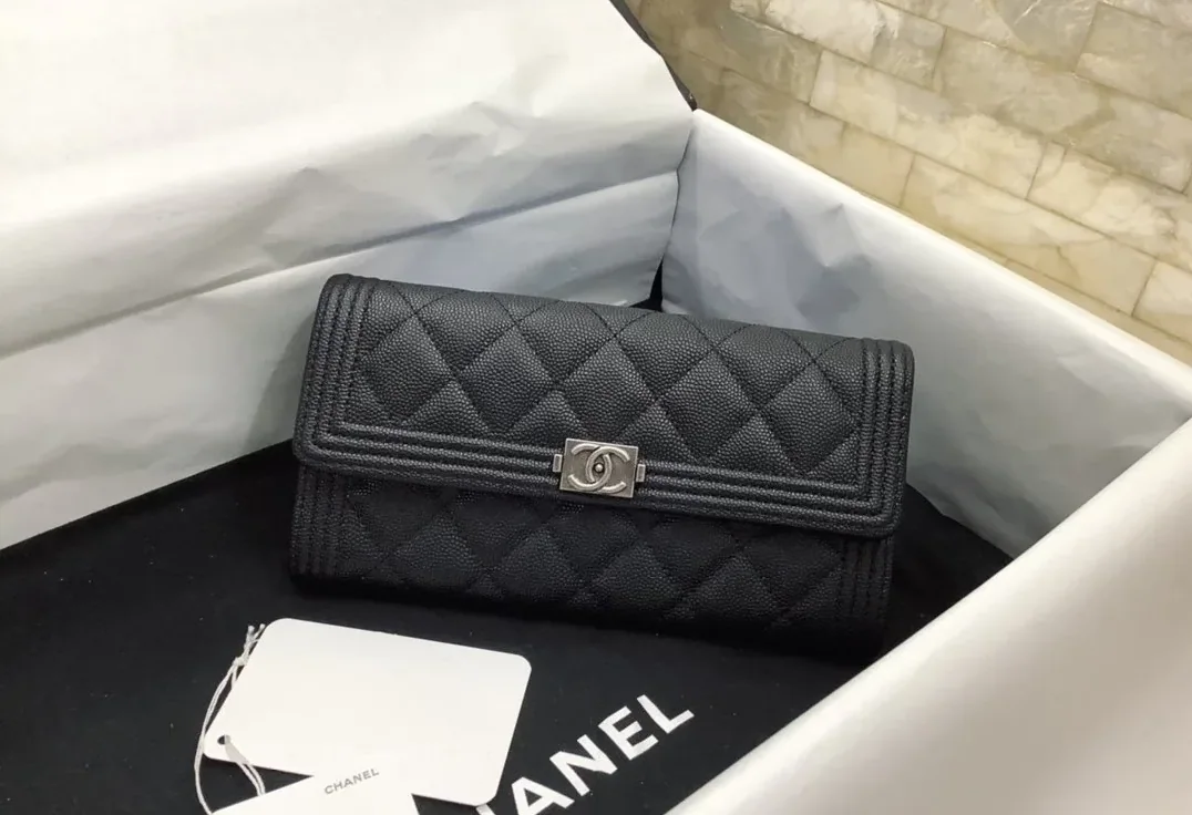 Chanel CO-CO Long Flap Wallet in Black with Silver Hardware , /