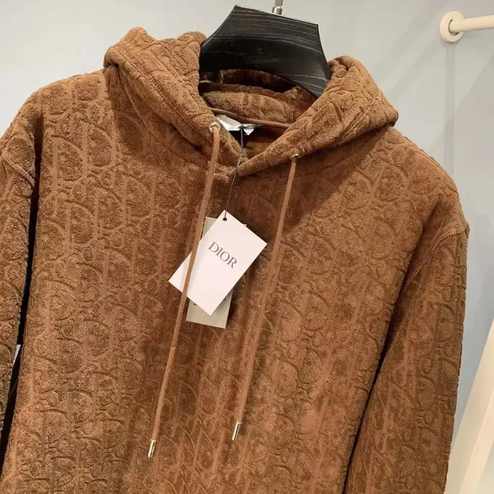 Dior Oblique Relaxed-Fit Hooded Sweatshirt Brown Terry Cotton Jacquard for Men