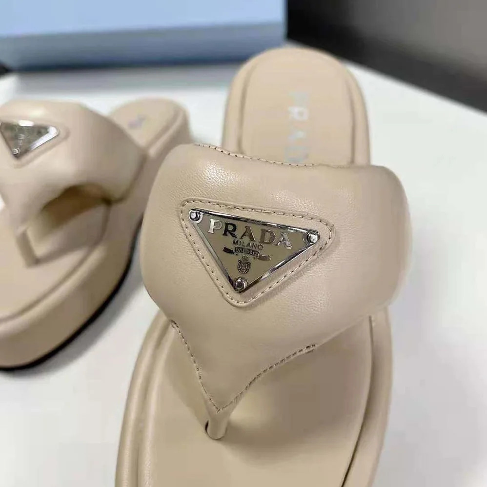 Prada Soft Padded Nappa Leather Thong Wedge Sandals for Women