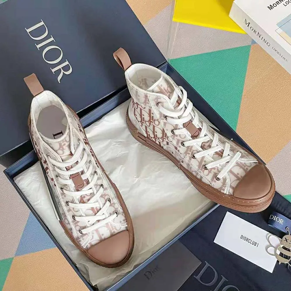 Dior B23 High-Top Sneaker Coffee Dior Oblique Canvas for Men