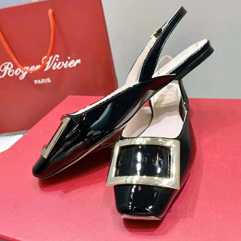 Roger Vivier Trompette Metal Buckle Slingback Ballerinas in Patent Leather for Women in Black Roger Vivier Trompette Metal Buckle Slingback Ballerinas in Patent Leather for Women in Black