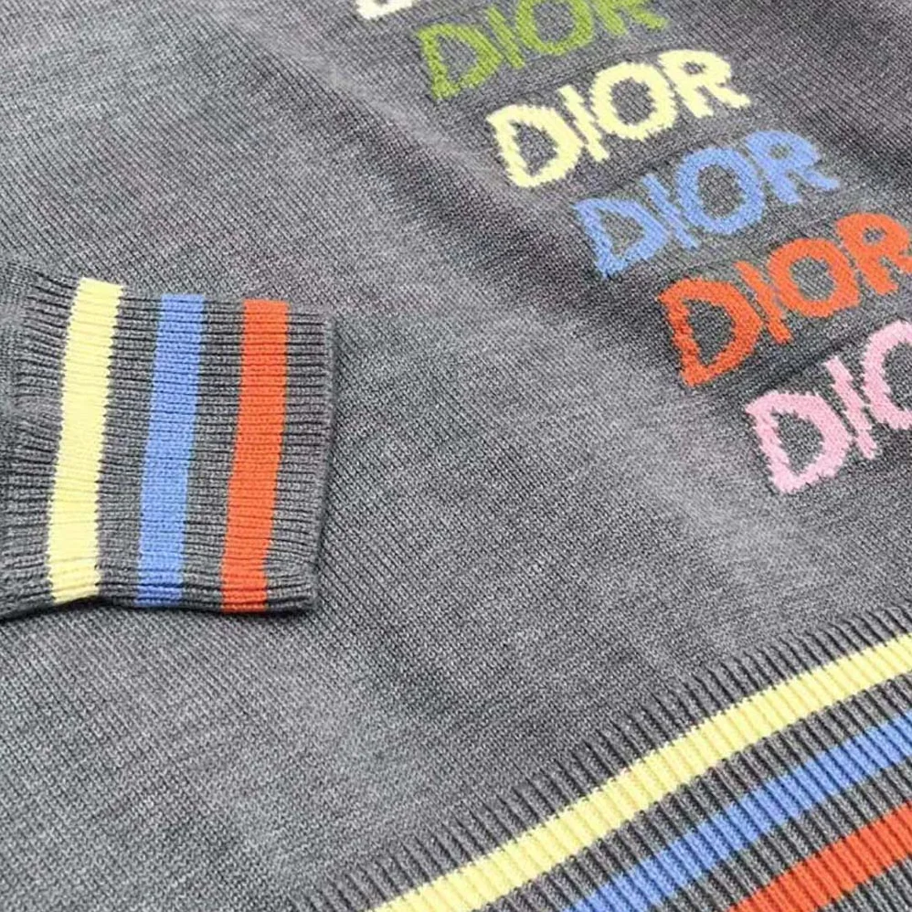Dior Sweater Gray Wool and Cashmere Intarsia for Men Dior Sweater Gray Wool and Cashmere Intarsia for Men