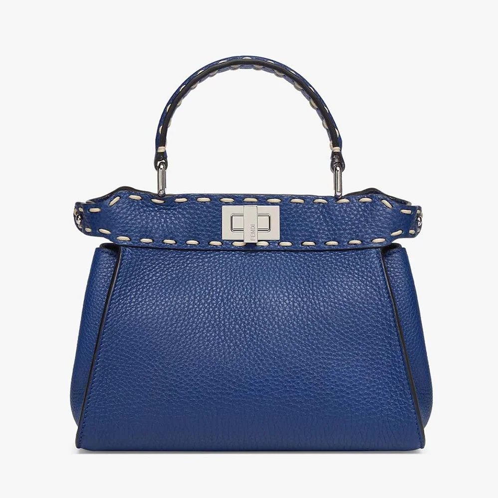 Fendi Peekaboo Iconic Mini Full Grain Leather Bag for Women in Navy