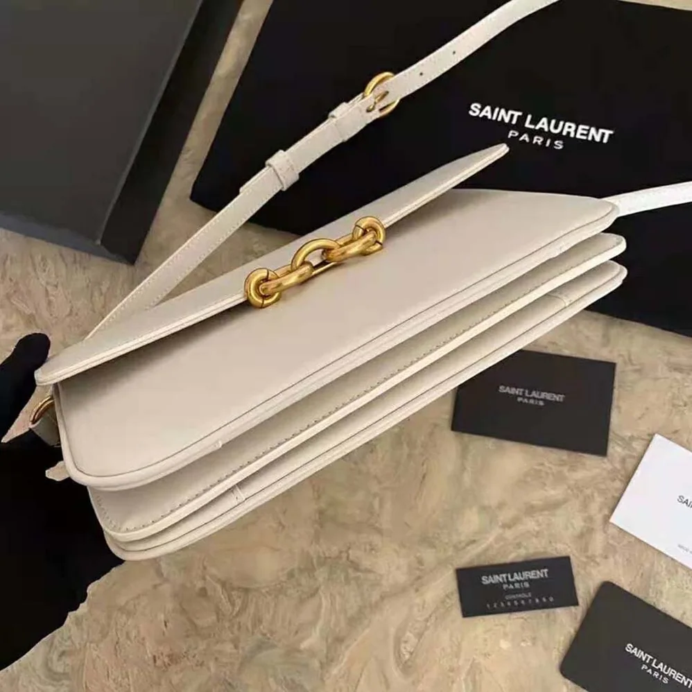 Saint Laurent YSL LE Maillon Satchel in Smooth Leather for Women in White Saint Laurent YSL LE Maillon Satchel in Smooth Leather for Women in White