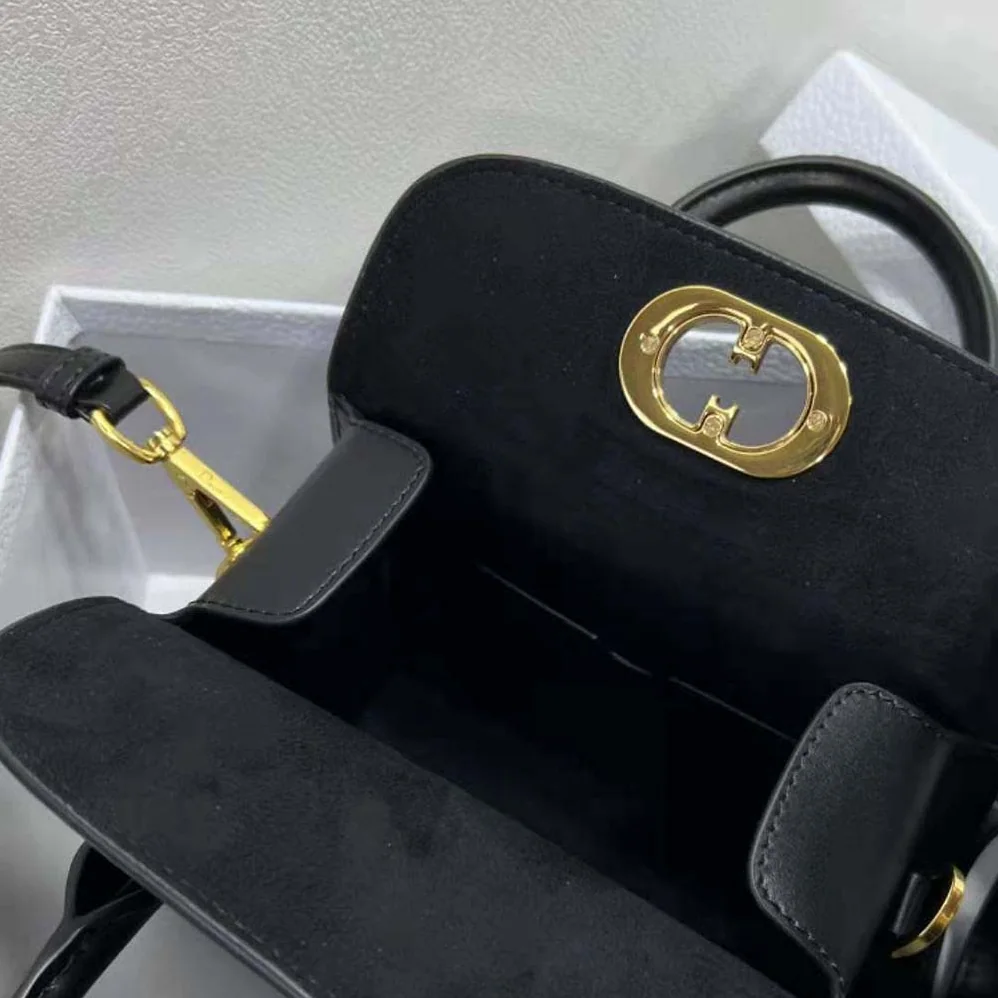 Dior Small Boston Bag Black Box Calfskin for Women