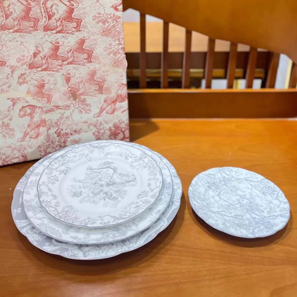 Dior Dessert Plate Gray Toile de Jouy Hydrangea for Unisex