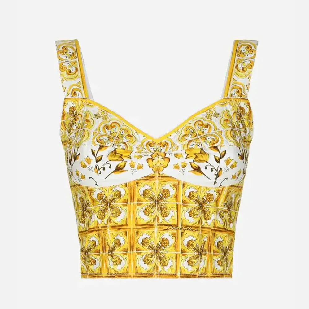 Dolce Gabbana D&G Cotton Corset Top with Majolica Print for Women