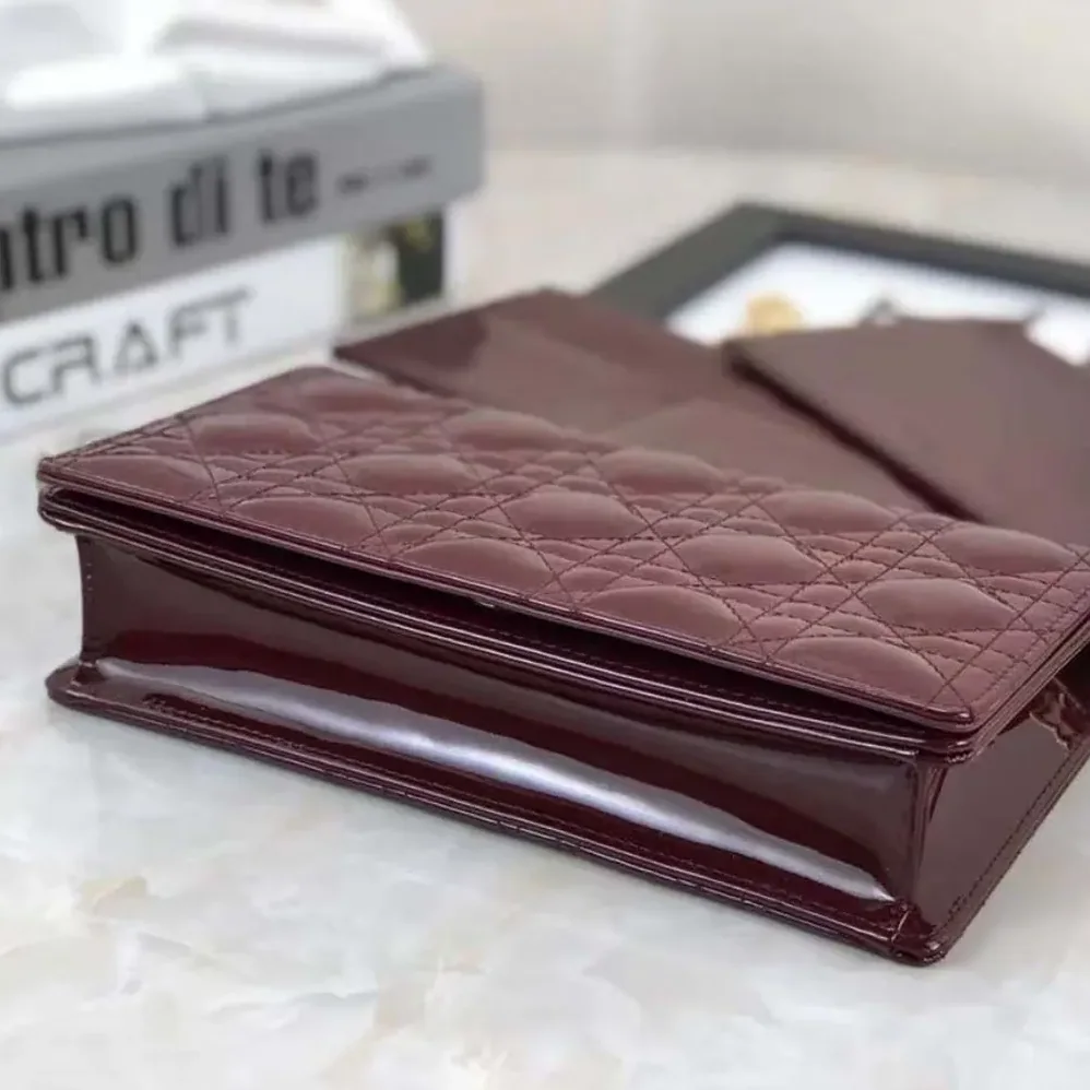 Dior Lady Dior Pouch Patent Cannage Calfskin in Maroon Dior Lady Dior Pouch Patent Cannage Calfskin in Maroon