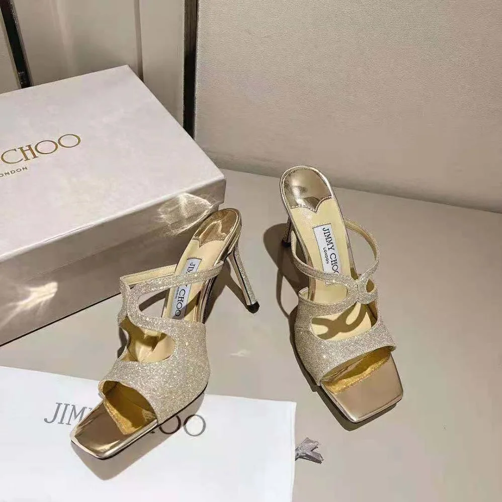 Jimmy Choo Anise 95 Platinum Ice Dusty Glitter Mules for Women Jimmy Choo Anise 95 Platinum Ice Dusty Glitter Mules for Women