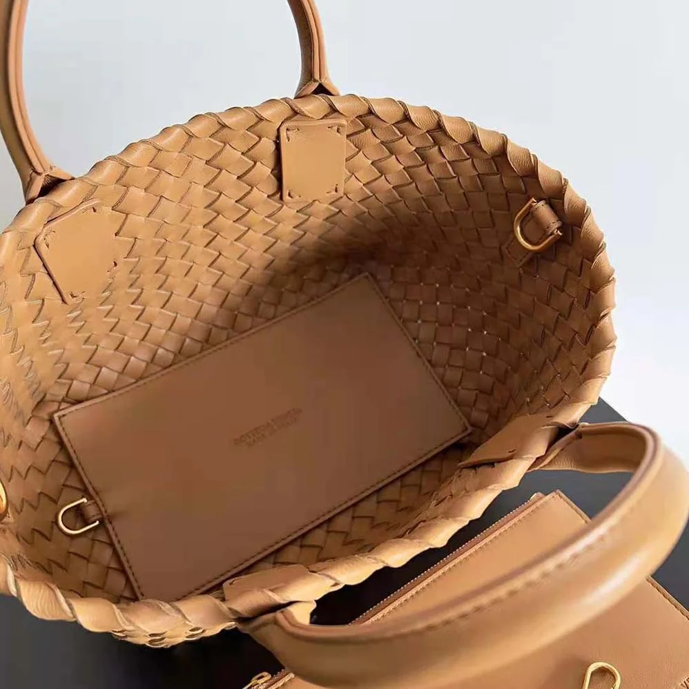 Bottega Veneta Mini Cabat Intreccio Leather Tote Bag with Detachable Strap for Women in Brown