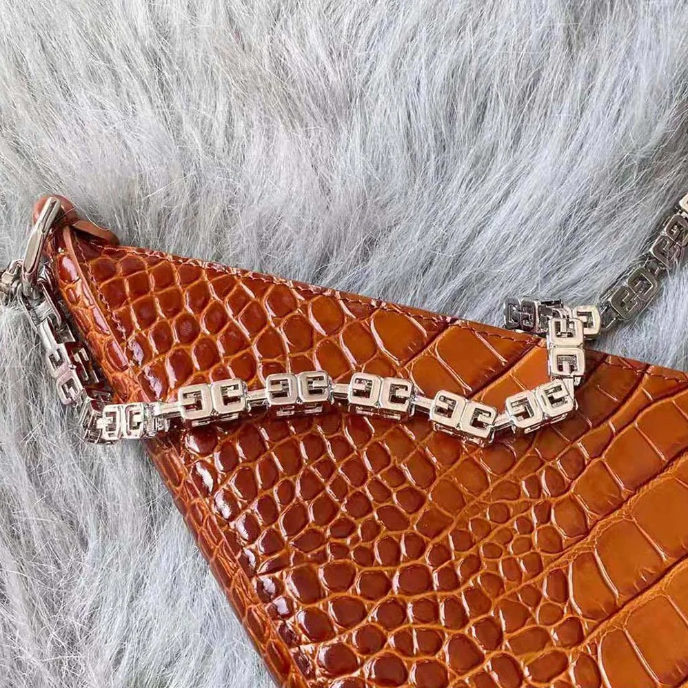Givenchy Small Cut Out Bag in Crocodile Effect Leather with Chain for Women in Brown Givenchy Small Cut Out Bag in Crocodile Effect Leather with Chain for Women in Brown