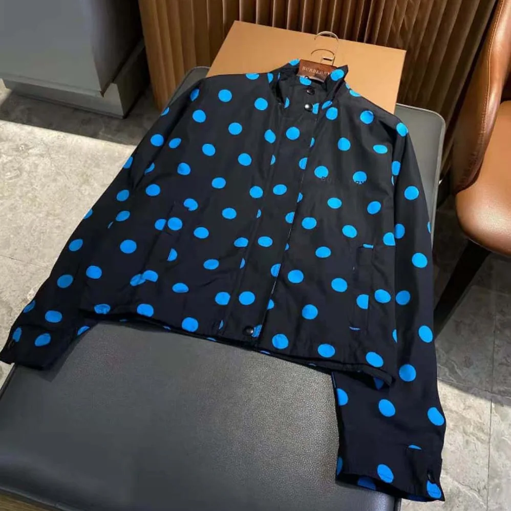 Burberry Polka Dot Nylon Jacquard Funnel Neck Jacket for Women Burberry Polka Dot Nylon Jacquard Funnel Neck Jacket for Women