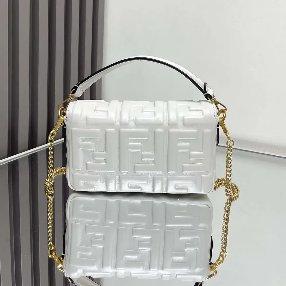 Fendi Baguette Mini White Nappa Leather Bag with FF Motif for Women Fendi Baguette Mini White Nappa Leather Bag with FF Motif for Women