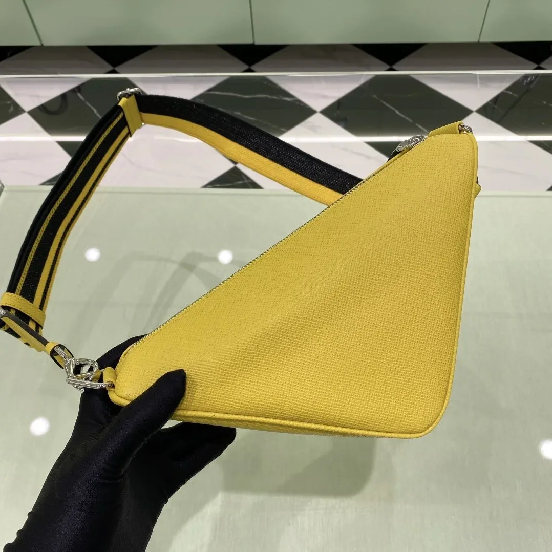 Prada Saffiano Triangle Shoulder Bag / Yellow Silver Hardware 2VH155_2FAD_F0377_V_OOO Prada Saffiano Triangle Shoulder Bag / Yellow Silver Hardware 2VH155_2FAD_F0377_V_OOO