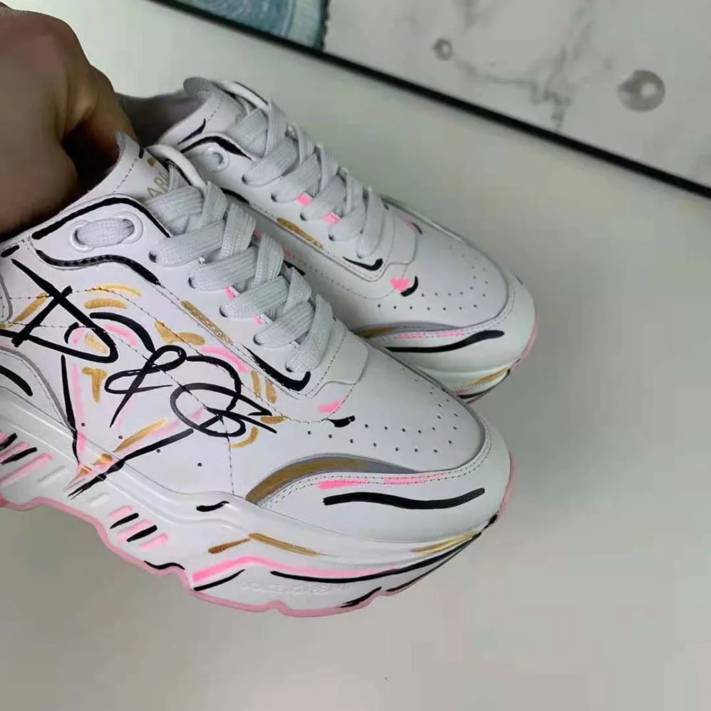Dolce Gabbana D&G Hand-painted Calfskin Nappa Daymaster Sneakers for Women Dolce Gabbana D&G Hand-painted Calfskin Nappa Daymaster Sneakers for Women