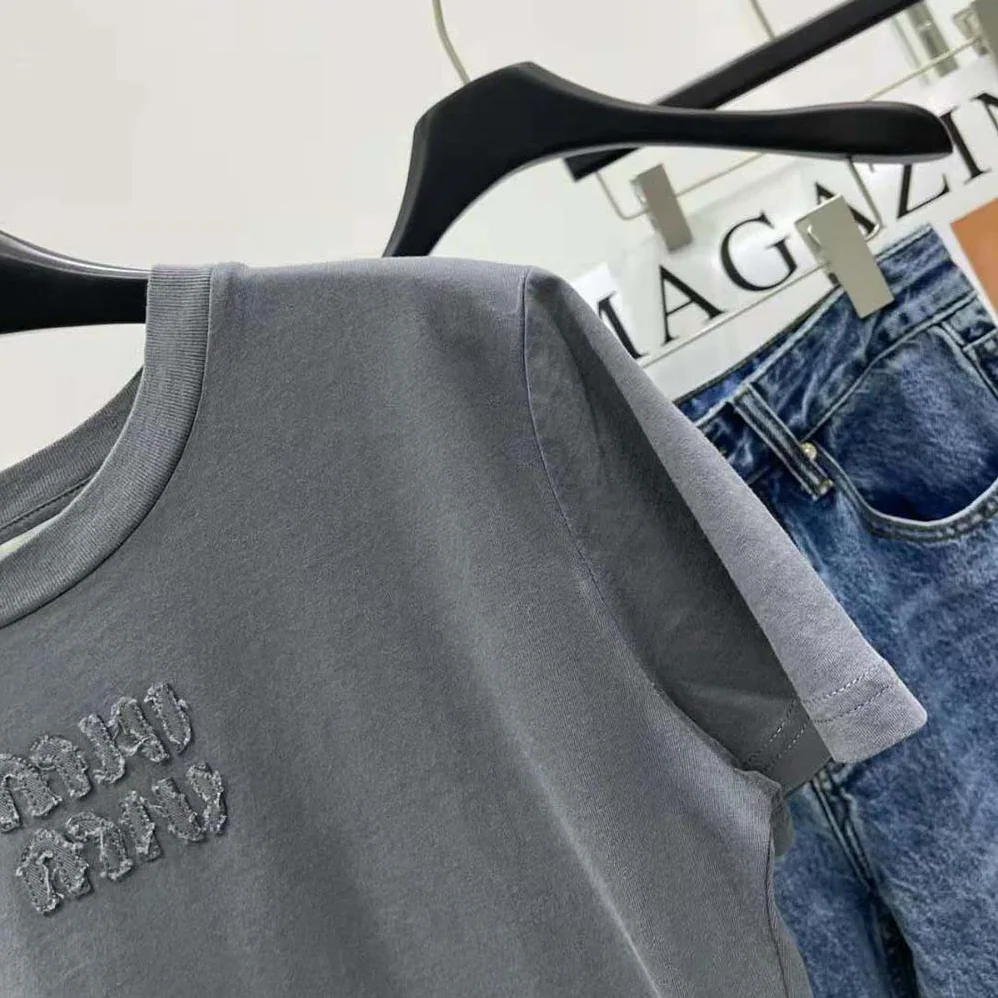 Miu Miu Garment-dyed Jersey T for Women in shirt with Embroidered Logo