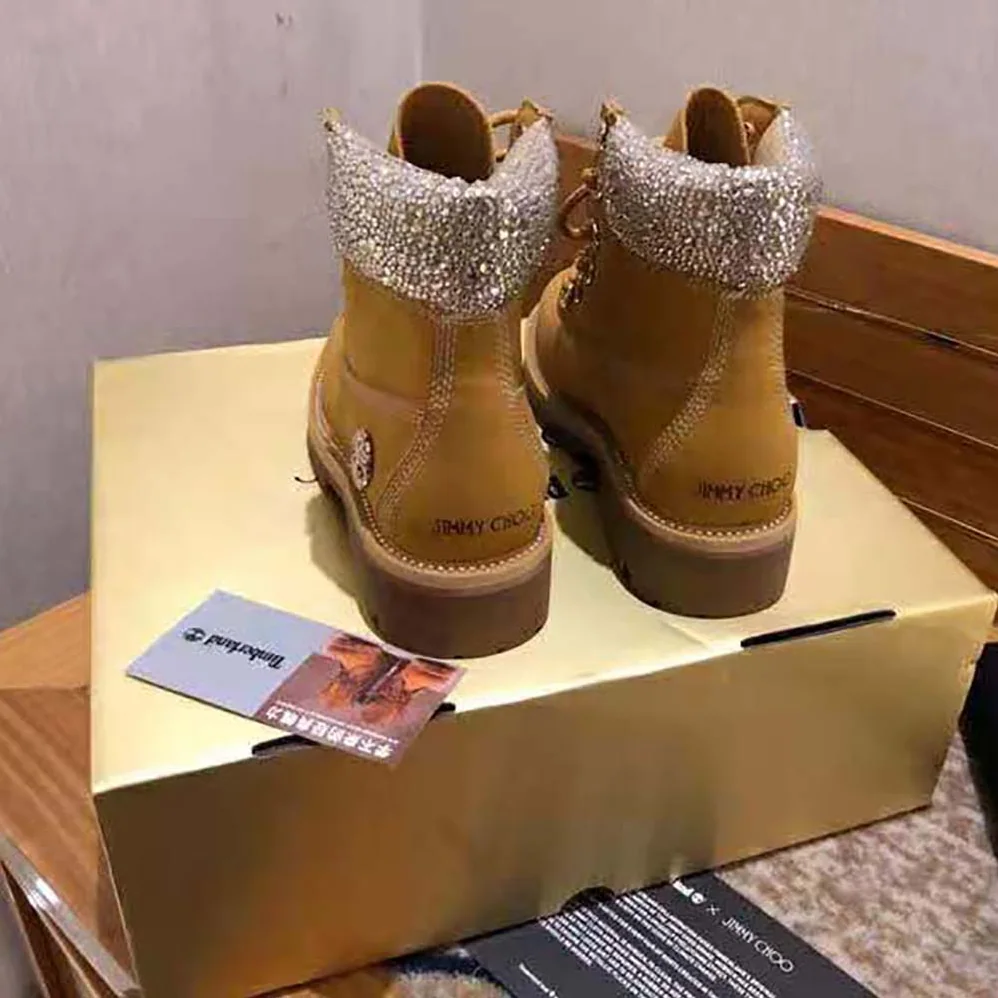 Jimmy Choo JC X Timberland/F Wheat Nubuck Leather Boots with Crystal Collar for Women Jimmy Choo JC X Timberland/F Wheat Nubuck Leather Boots with Crystal Collar for Women