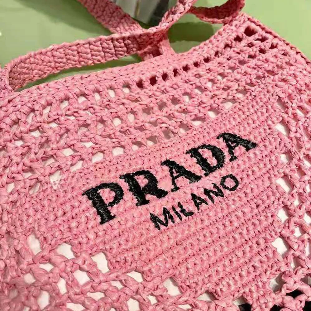 Prada Raffia Tote Bag for Women in Pink