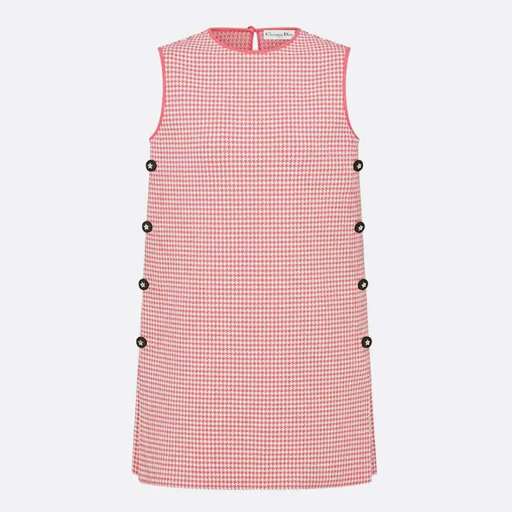 Dior Dioriviera Short Straight Dress White and Candy Pink Houndstooth Technical Knit for Women Dior Dioriviera Short Straight Dress White and Candy Pink Houndstooth Technical Knit for Women