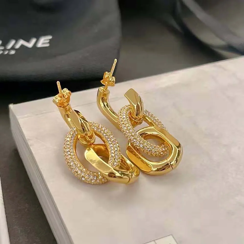Celine Le Soir Chain Earrings in Brass with Gold Finish and Crystals for Women Celine Le Soir Chain Earrings in Brass with Gold Finish and Crystals for Women