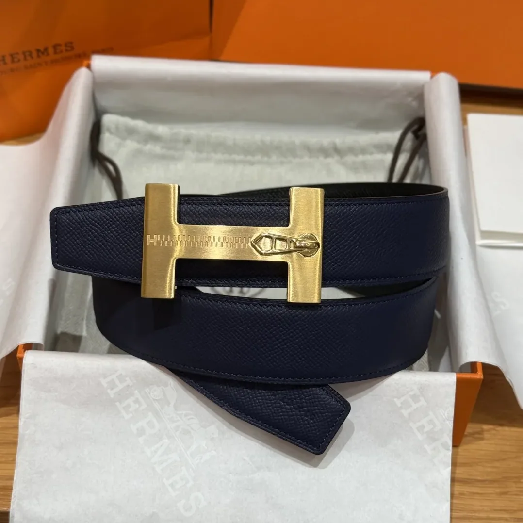 Hermès H-Zip Reversible Belt Navy Blue & Black Hermès H-Zip Reversible Belt Navy Blue & Black