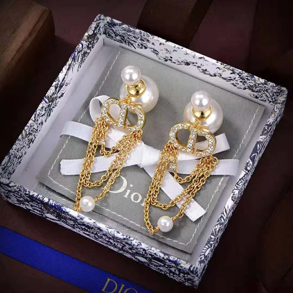 Dior Tribales Earrings Gold-Finish Metal with White Resin Pearls for Women Dior Tribales Earrings Gold-Finish Metal with White Resin Pearls for Women