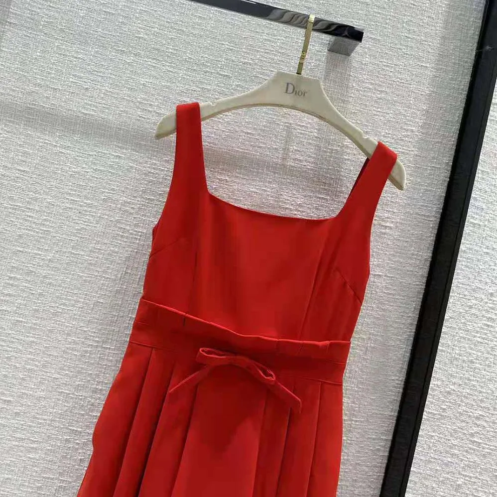 Dior Mid-Length Dress Red Wool and Silk Shantung for Women Dior Mid-Length Dress Red Wool and Silk Shantung for Women