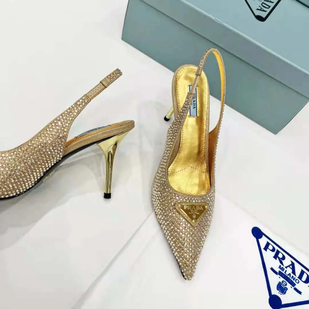 Prada Satin Slingbacks with Crystals for Women in Gold