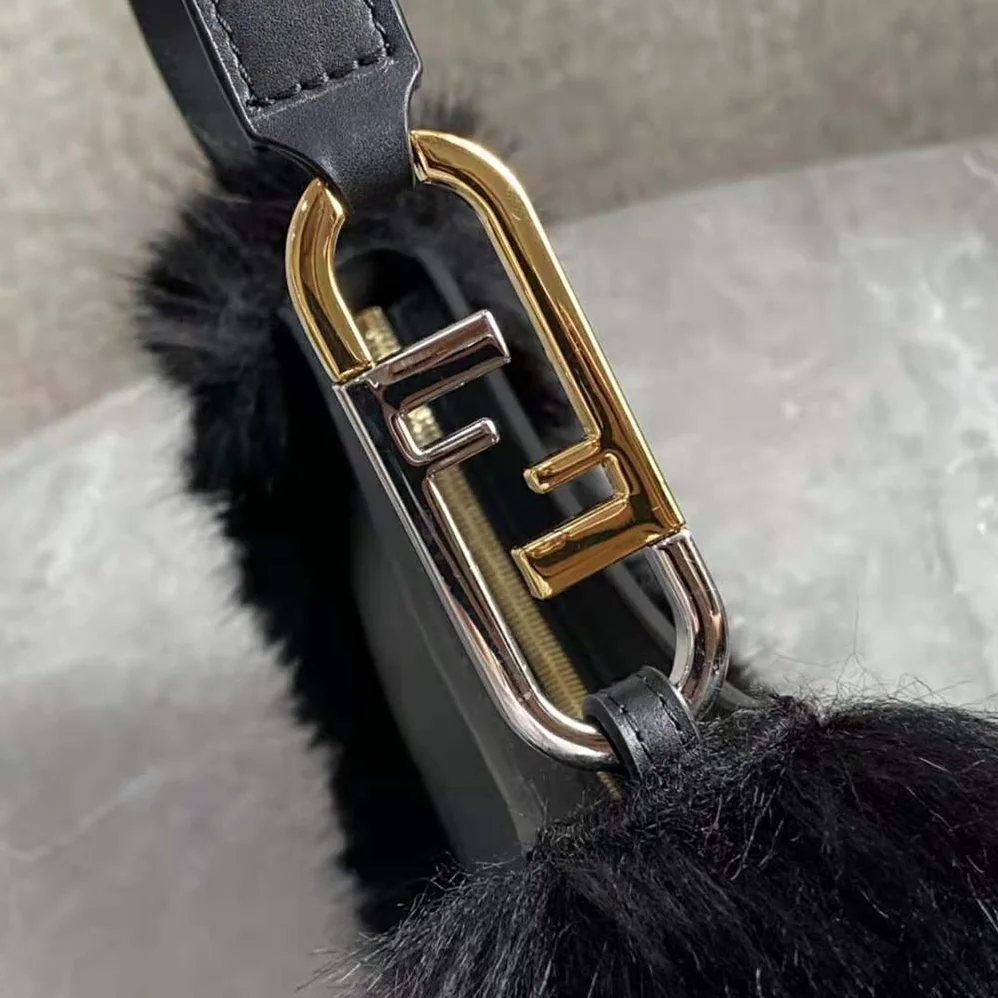 Fendi O'Lock Swing Black Fox Fur and Leather Pouch for Women Fendi O'Lock Swing Black Fox Fur and Leather Pouch for Women