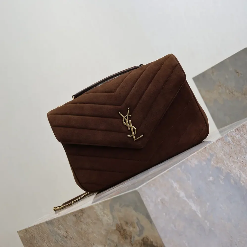 Saint Laurent YSL Loulou Large In Matelassé Suede for Women in Brown Saint Laurent YSL Loulou Large In Matelassé Suede for Women in Brown