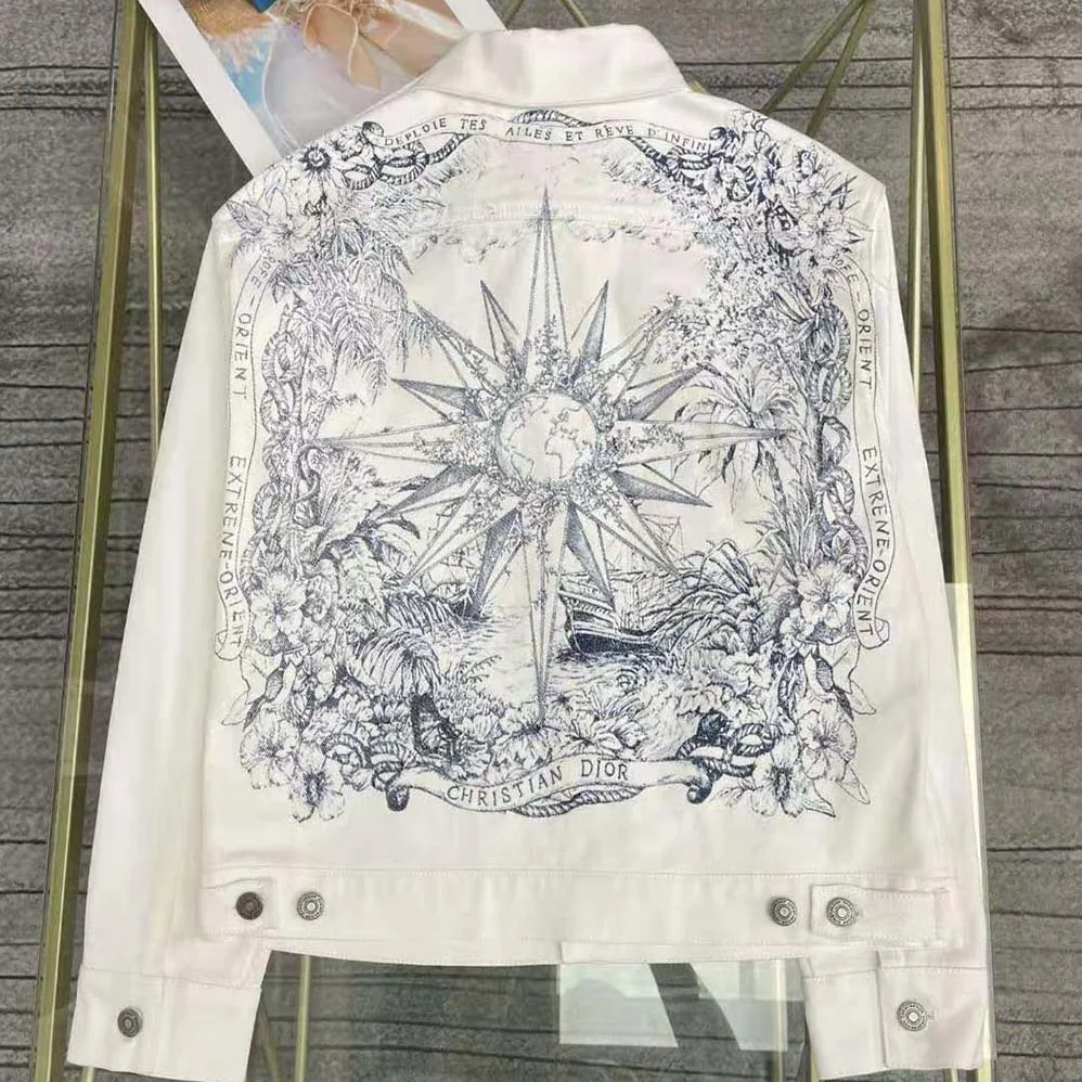 Dior Jacket White Cotton Denim with Blue Rêve D'Infini Motif for Women