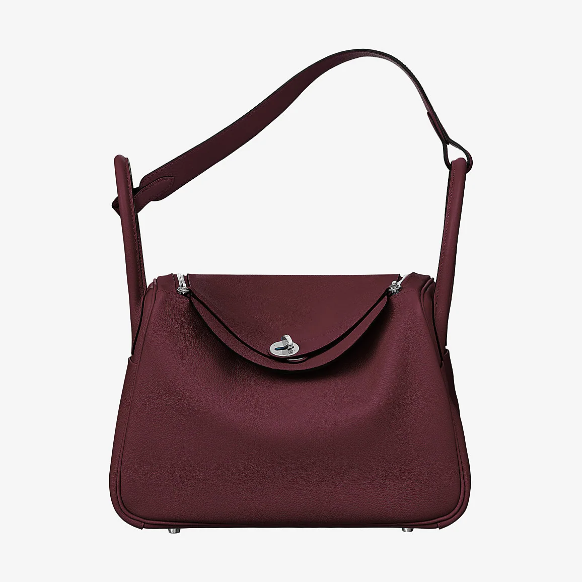 Hermes Lindy 30 Top Flap Leather Bag with Strap in Purple
