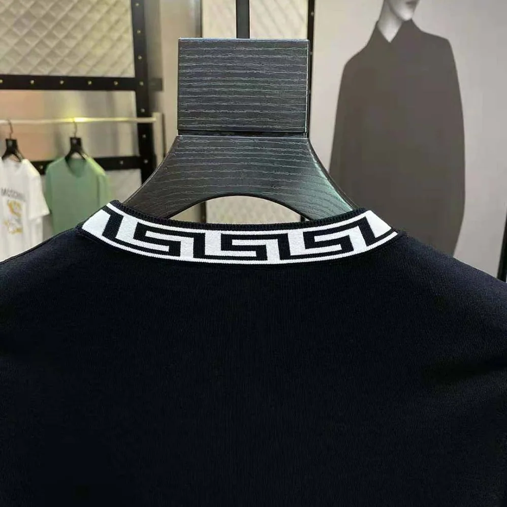 Versace Logo Embroidered T-shirt for Men in Black