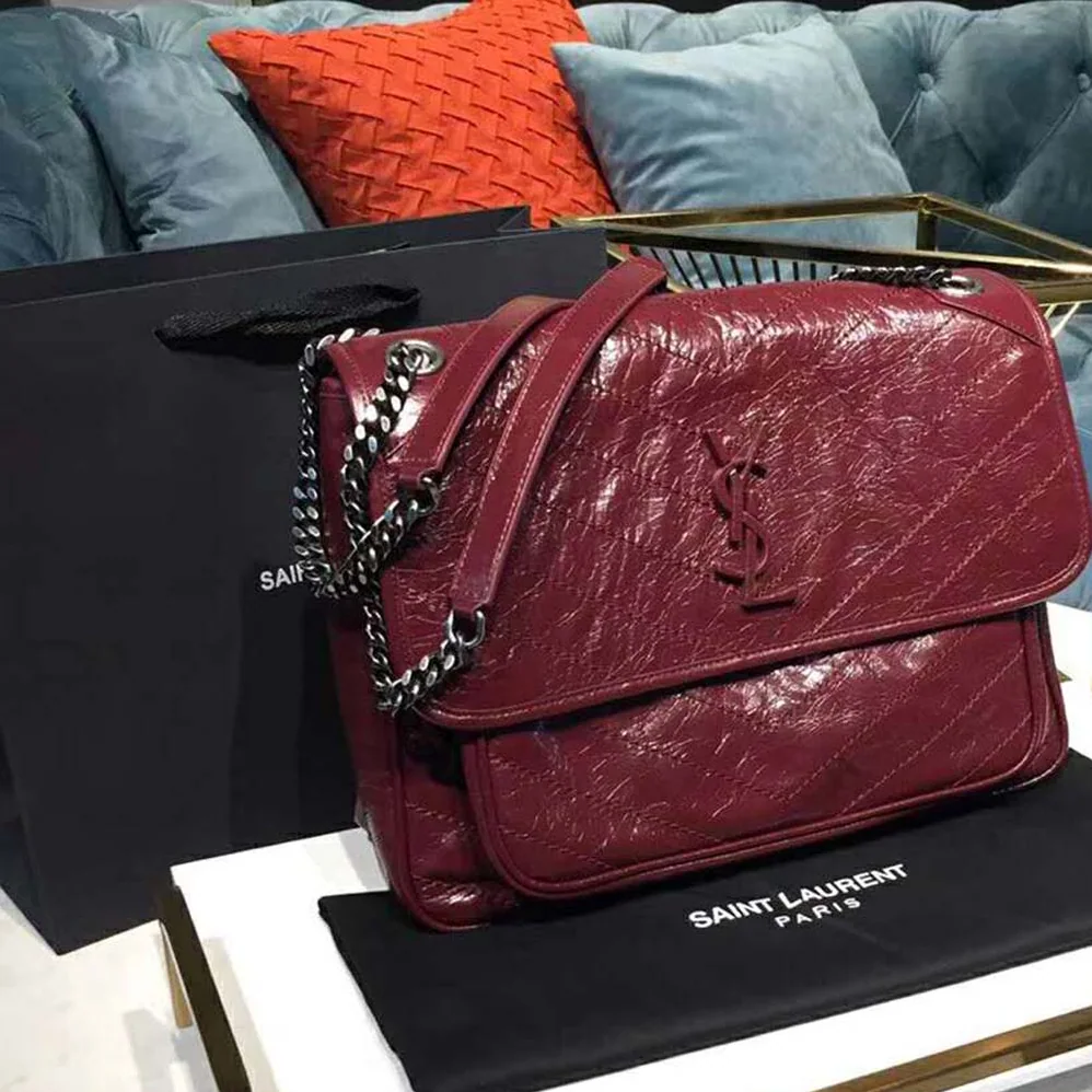 Saint Laurent YSL Niki Large in Vintage Leather for Women in Maroon Saint Laurent YSL Niki Large in Vintage Leather for Women in Maroon