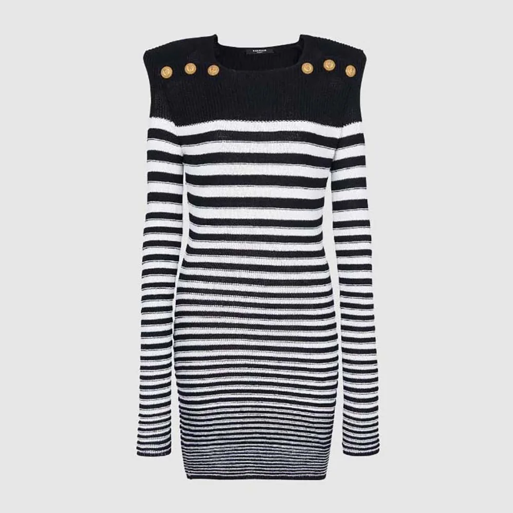 Balmain Sailor-Striped Cotton for Women in Blend Knit Dress Balmain Sailor-Striped Cotton for Women in Blend Knit Dress
