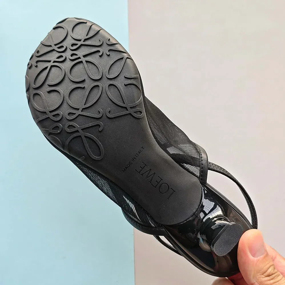 Loewe Petal Slingback Heel Sandal in Mesh for Women in Black Loewe Petal Slingback Heel Sandal in Mesh for Women in Black