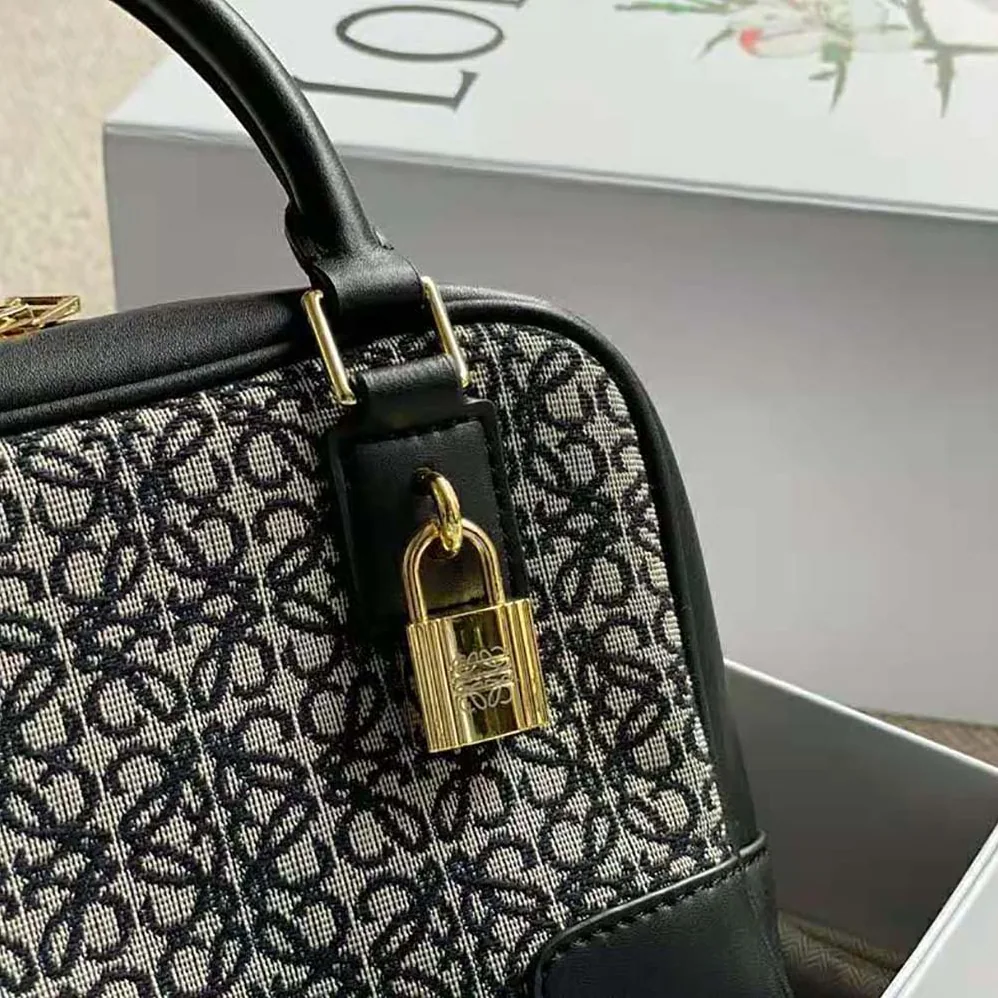 Loewe Amazona 19 Square Bag in Jacquard and Calfskin for Women in Black