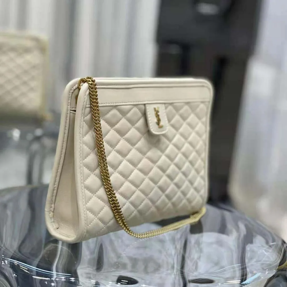 Saint Laurent YSL Victoire Baby Clutch in Leather for Women in White Saint Laurent YSL Victoire Baby Clutch in Leather for Women in White