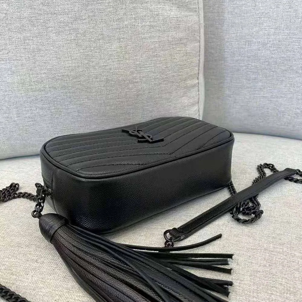 Saint Laurent YSL Lou Mini Bag in Quilted Grain DE Poudre Embossed Leather for Women in Black Saint Laurent YSL Lou Mini Bag in Quilted Grain DE Poudre Embossed Leather for Women in Black