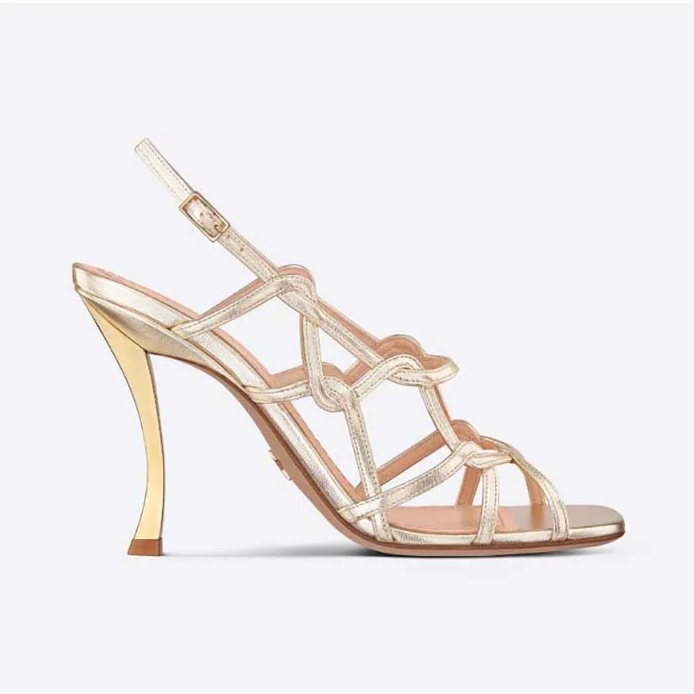 Dior D-Fame Heeled Sandal Gold for Women in Tone Laminated Lambskin