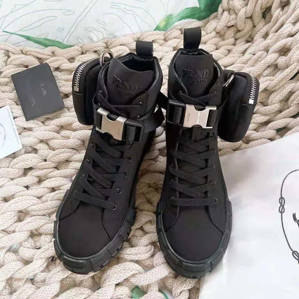 Prada Wheel Re-Nylon High-top Sneakers for Unisex in Black Prada Wheel Re-Nylon High-top Sneakers for Unisex in Black