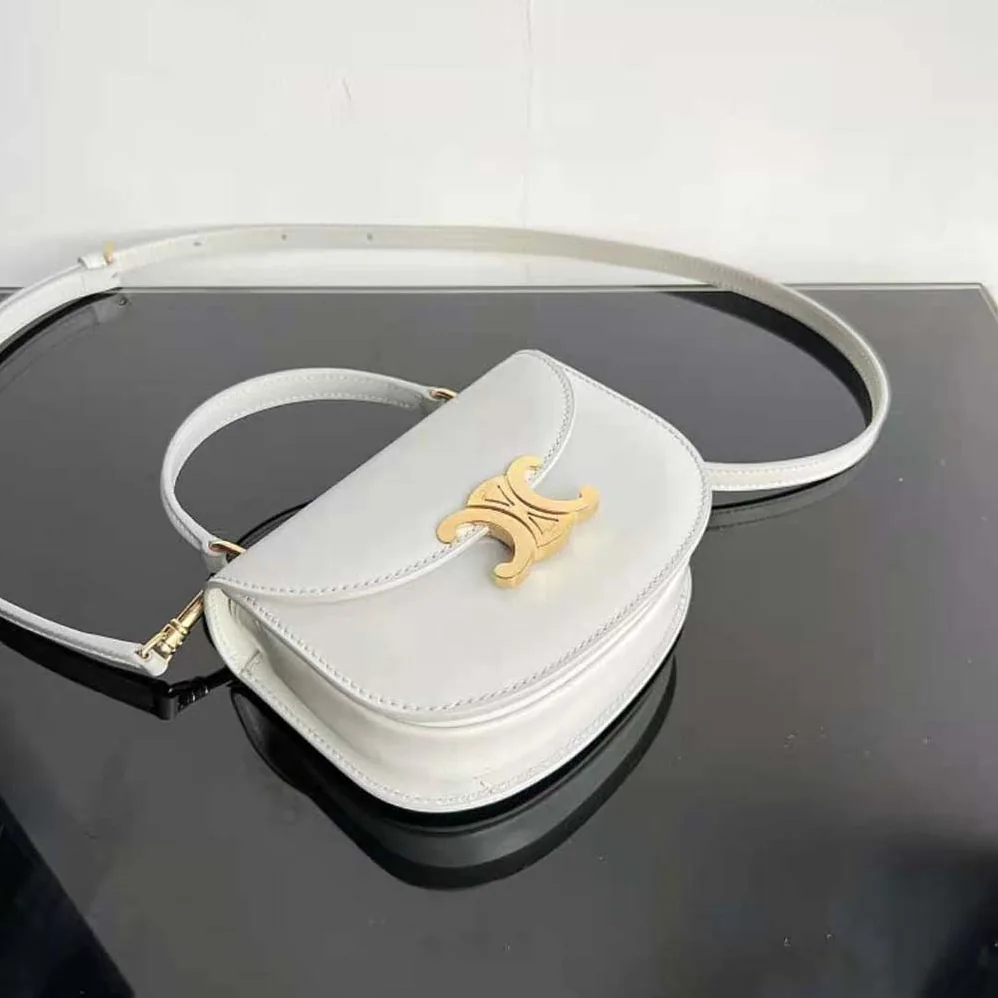 Celine Mini Besace Triomphe in Shiny Calfskin for Women in White Celine Mini Besace Triomphe in Shiny Calfskin for Women in White