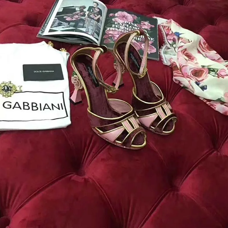 Dolce Gabbana D&G Shoes Sandalias De Raso Y Terciopelo Con Tacon Escultura 115mm Heel for Women