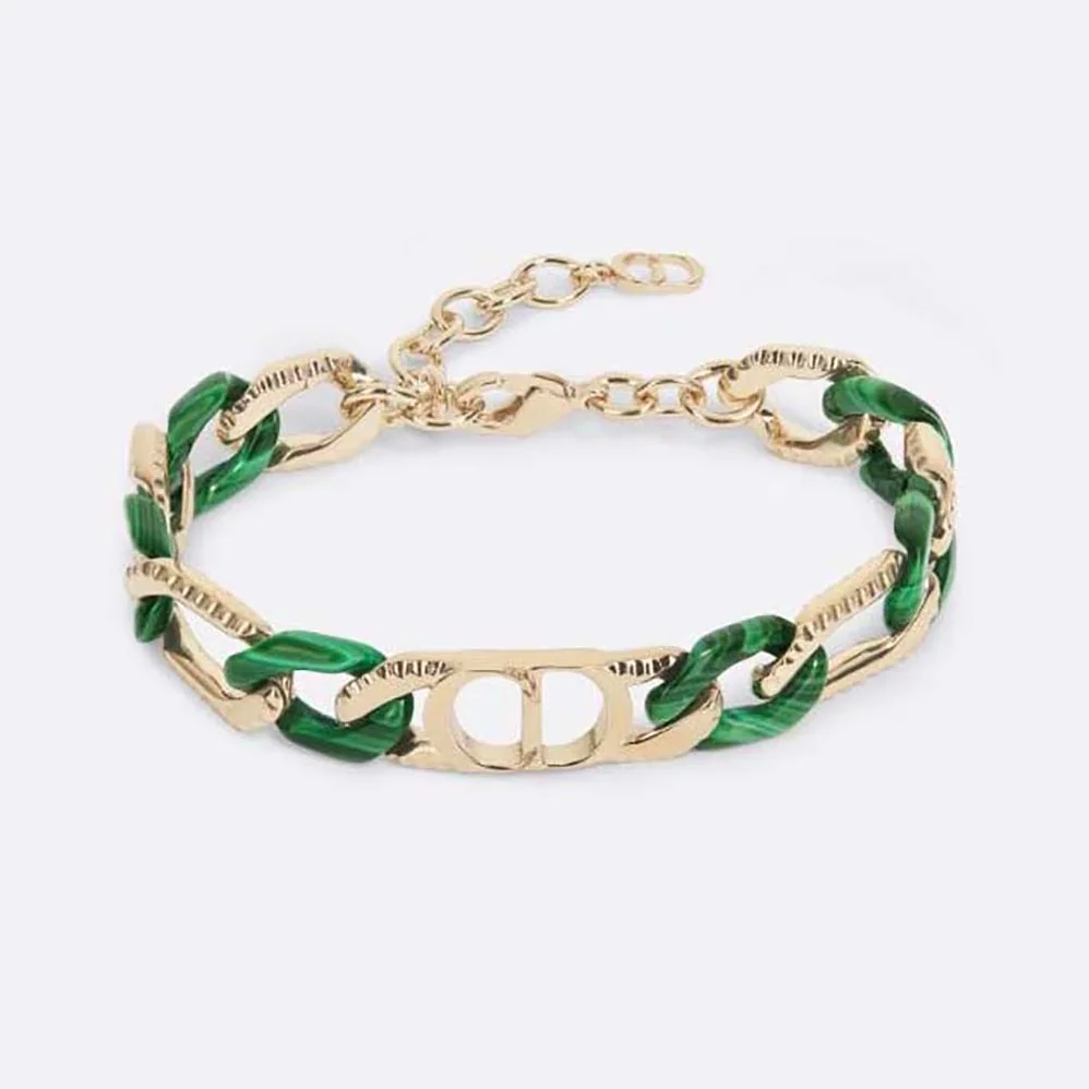 Dior Tears Chain Link Bracelet Gold-Finish Brass and Green Resin for Men