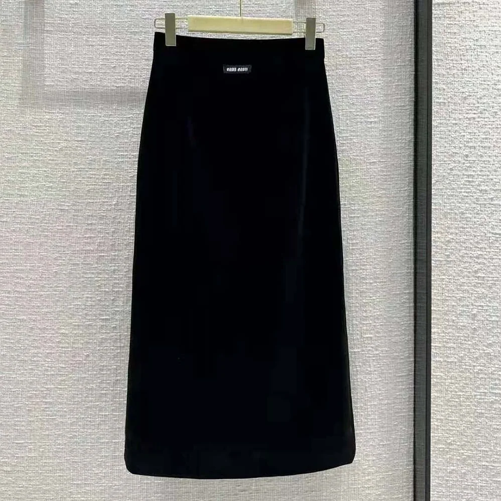 Miu Miu Long Velvet Skirt with Jacquard Logo for Women Miu Miu Long Velvet Skirt with Jacquard Logo for Women