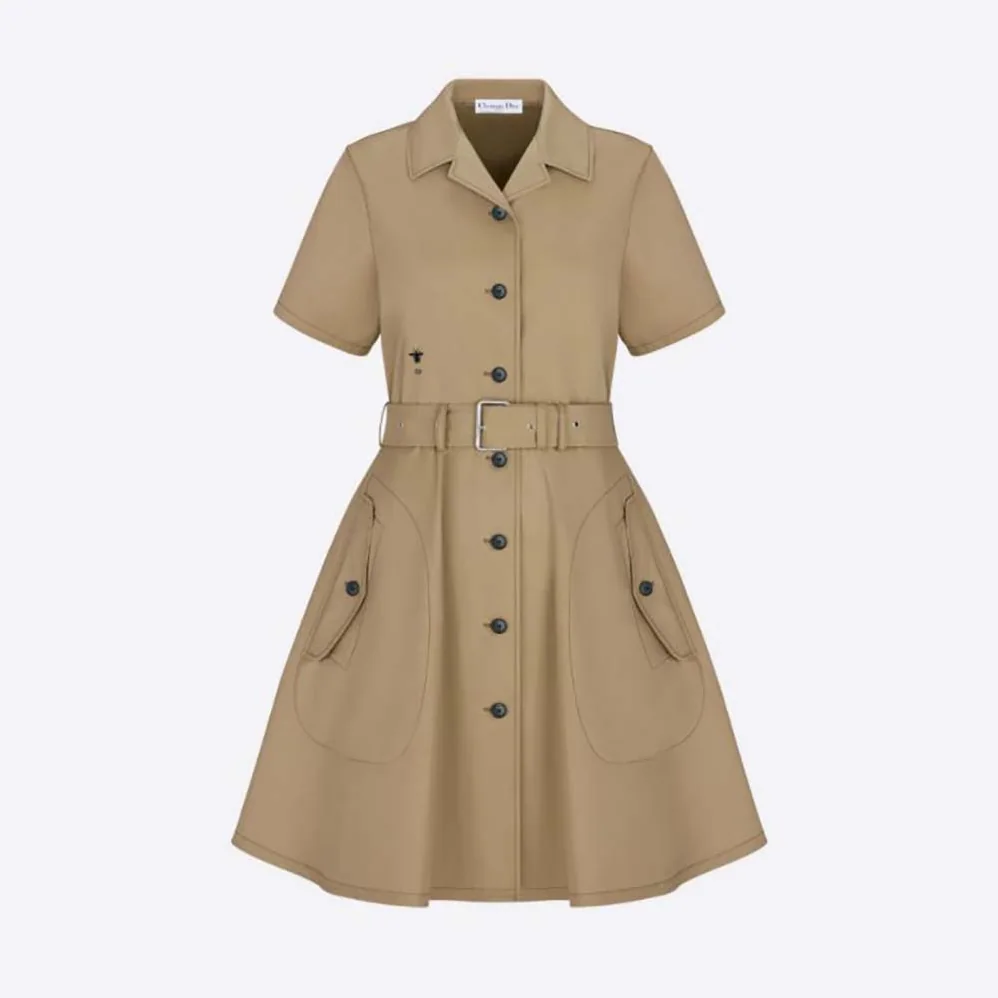 Dior Dress with Belt Beige Cotton Gabardine for Women