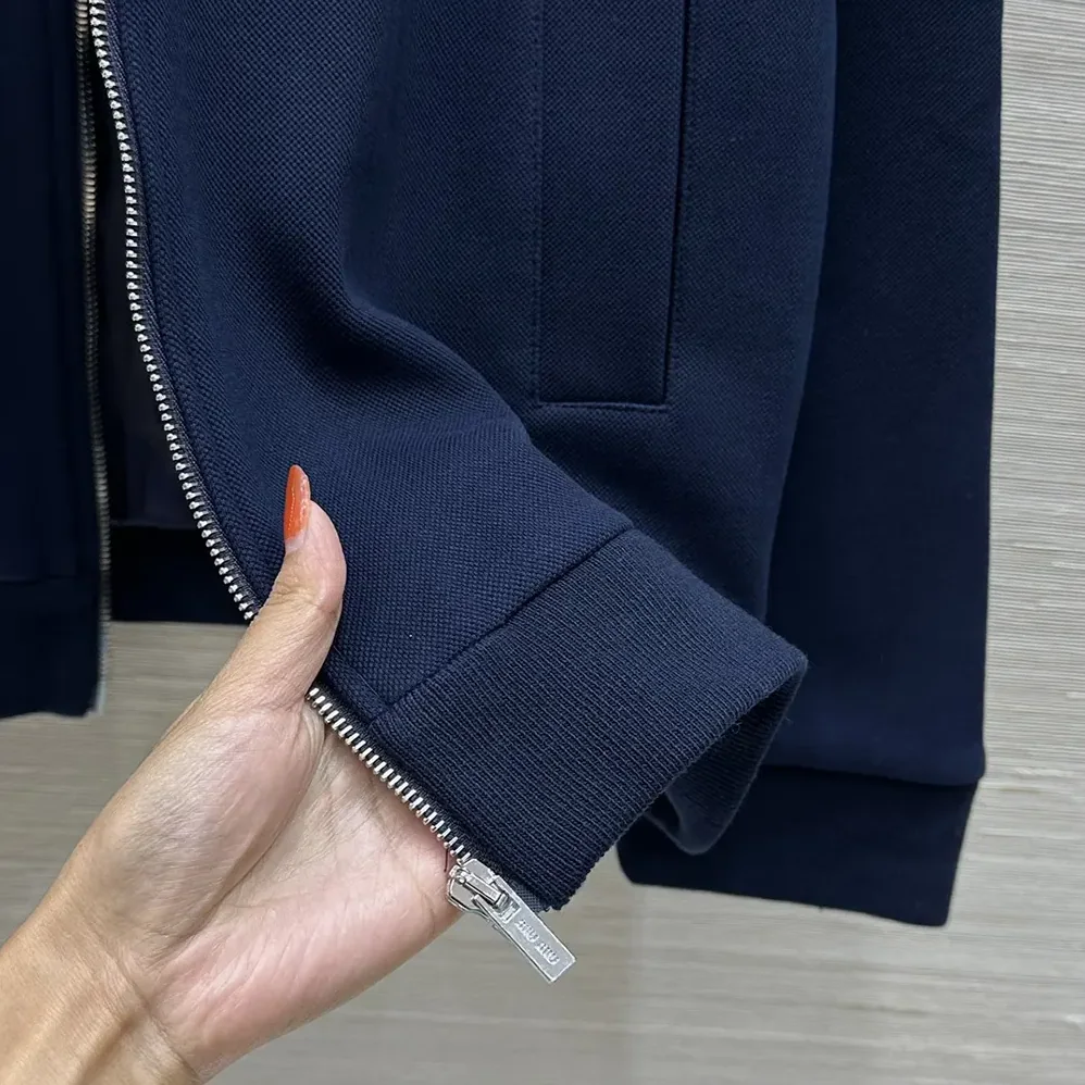 Miu Miu Bonded Piqué and Technical Jersey Blouson Jacket for Women Miu Miu Bonded Piqué and Technical Jersey Blouson Jacket for Women