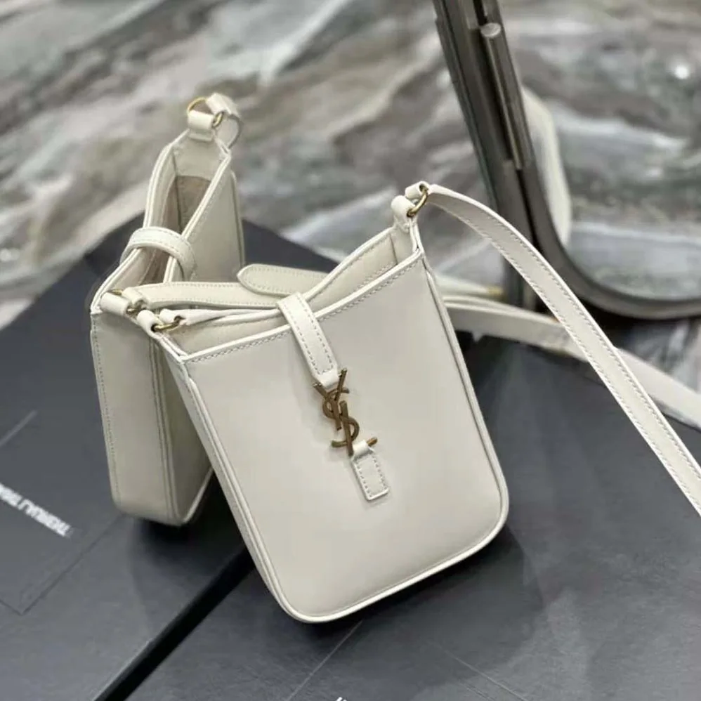 Saint Laurent YSL Le 5 à 7 Mini Vertical in Shiny Leather for Women in White Saint Laurent YSL Le 5 à 7 Mini Vertical in Shiny Leather for Women in White