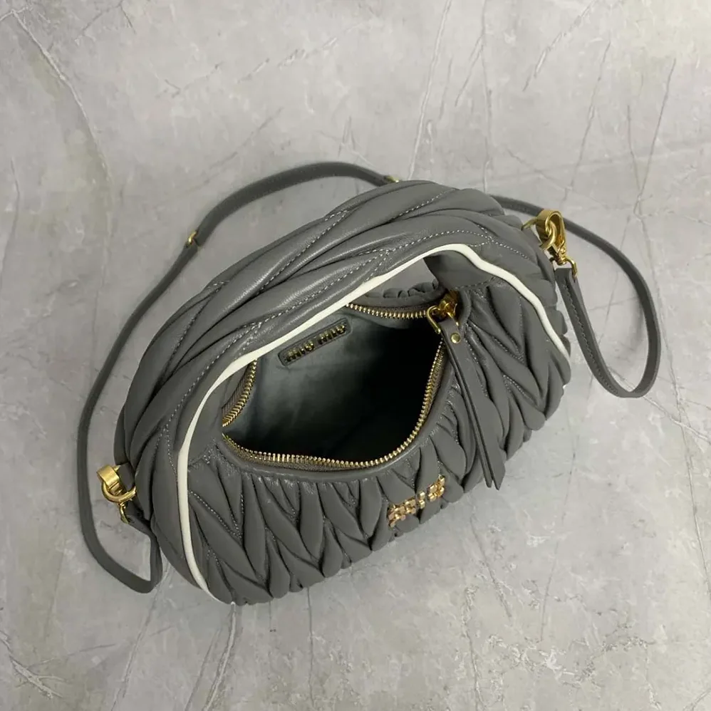 Miu Miu Wander matelassé nappa leather bag for Women in Gray/White Miu Miu Wander matelassé nappa leather bag for Women in Gray/White